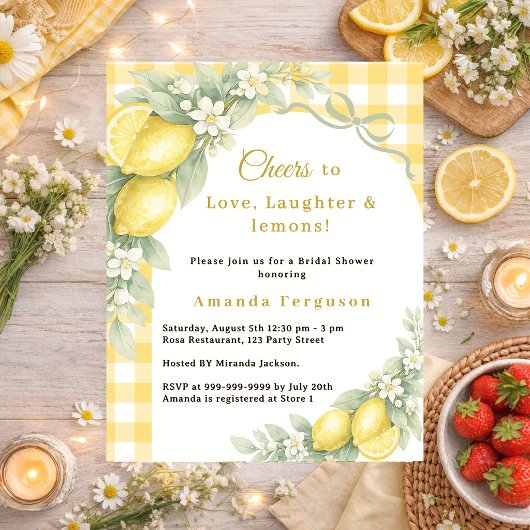 Lemons love gingham Bridal Shower invitation
