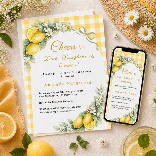 Lemons love laughter bow gingham Bridal Shower 招待状