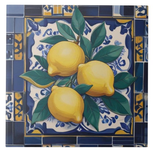 Lemons Mediterranean Dark Blue and Golden Yellow タイル (正面)