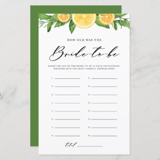 Lemons & Oranges How Old was the Bride Photo Game (正面/裏面)