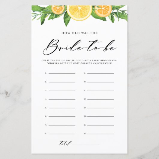 Lemons & Oranges How Old was the Bride Photo Game (正面)