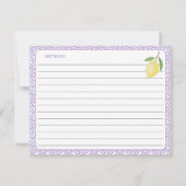 Lemons Purple Text Bridal Shower Recipe Card 招待状 (裏面)