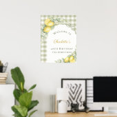 Lemons sage gingham bow garden birthday welcome ポスター (ホームオフィス)
