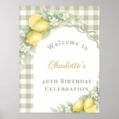 Lemons sage gingham bow garden birthday welcome ポスター (正面)