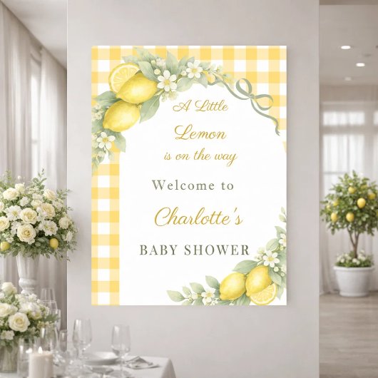Lemons sage gingham bow garden birthday welcome ポスター
