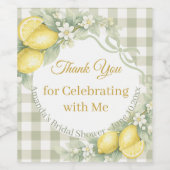 Lemons sage gingham Thank You Bridal Shower ワインラベル (シングルラベル)