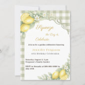 Lemons sage green gingham summer garden birthday 招待状 (正面)