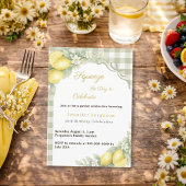 Lemons sage green gingham summer garden birthday 招待状