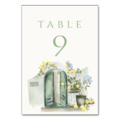 Lemons Sage Mediterranean Watercolor Wedding テーブルナンバー (正面)