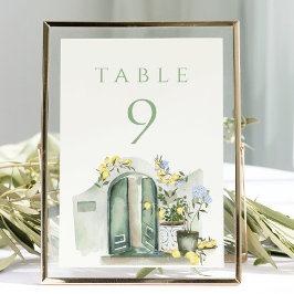Lemons Sage Mediterranean Watercolor Wedding テーブルナンバー