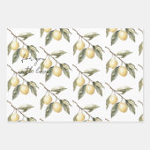 Lemons Sicily Rustic Brown Stripes Birthday ラッピングペーパーシート (正面)