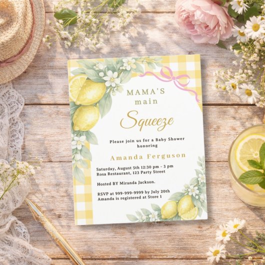 Lemons squeeze bow girl Baby Shower invitation
