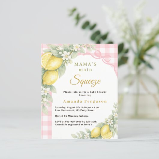 Lemons squeeze bow girl Baby Shower invitation (スタンド正面)