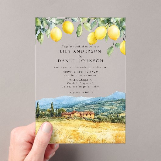 Lemons Tuscan Scene Italy Wedding アクリル招待状 (インサイチュ (ポータブル))