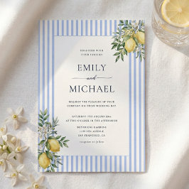 Lemons With Blue Stripes Citrus Wedding Invitation 招待状