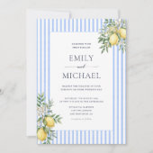 Lemons With Blue Stripes Citrus Wedding Invitation 招待状 (正面)