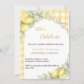 Lemons yellow gingham summer garden birthday 招待状 (正面)