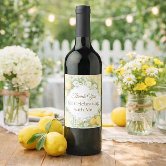 Lemons yellow gingham Thank You Bridal Shower ワインラベル