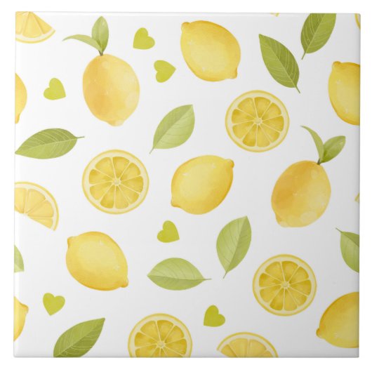 Lemons Yellow Slices Watercolor Design タイル (正面)