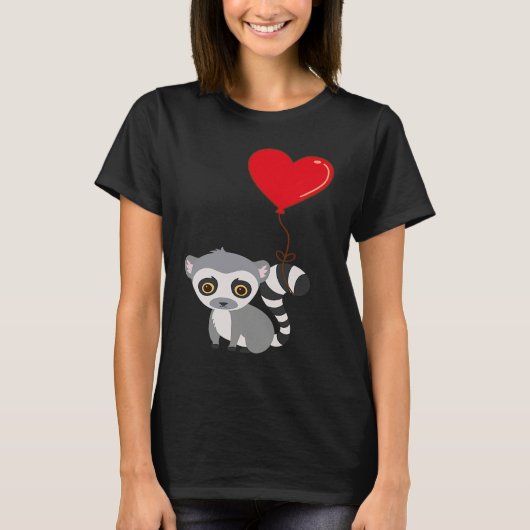 Lemur With Heart Balloon Valentines Day Love Boys Tシャツ (正面)