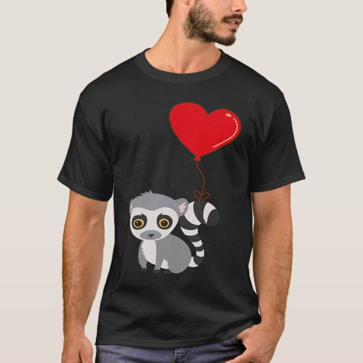 Lemur With Heart Balloon Valentines Day Love Boys Tシャツ (正面)