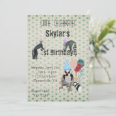 Lemursの誕生日のヴィンテージの招待状 招待状 (スタンド正面)