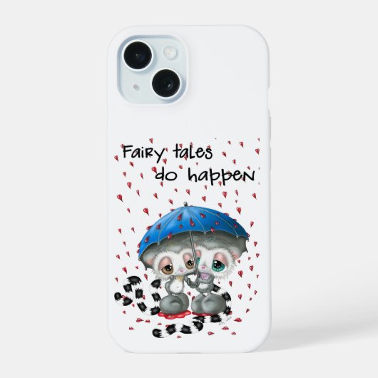 Lemurs in Love - Heart Umbrella Romance iPhone 15ケース (裏面)