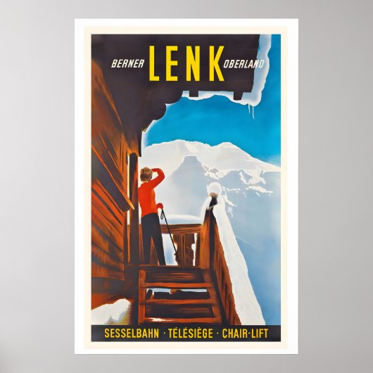 Lenk Oberland Bernese Switzerland Vintage Ski ポスター (正面)