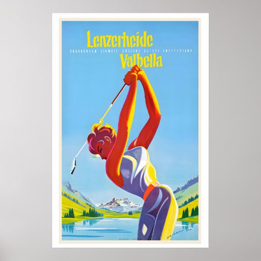 Lenzerheide Valbella Vintage Travel Poster ポスター (正面)