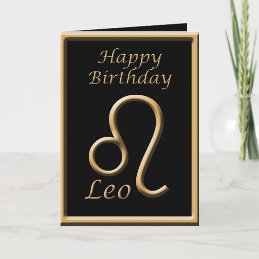 Leo金ゴールドシンボルブラック誕生日グリーティングカード カード (正面)