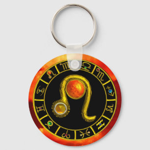 LEO金ゴールド〔占星術の〕十二宮図誕生日宝石星学チャート キーホルダー