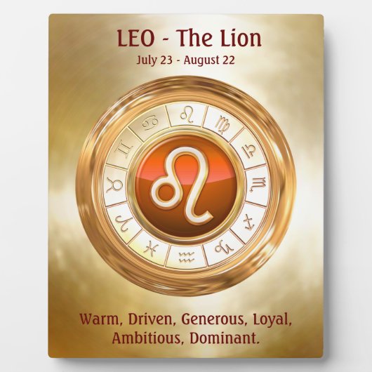 LEO – ライオンの〔占星術の〕十二宮図サイン個性の特徴 フォトプラーク (正面)