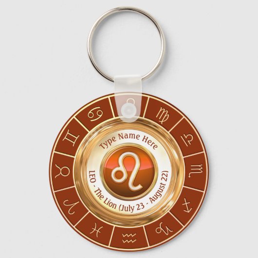 LEO – ライオン〔占星術の〕十二宮図標識 キーホルダー (正面)