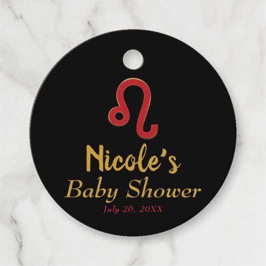 LEO〔占星術の〕十二宮図サイン7月威厳がある星占い赤ちゃんシャワー フェイバータグ (正面)