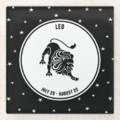 Leo〔占星術の〕十二宮図サイン、白黒ガラスコースター ガラスコースター (正面)