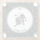 Leo〔占星術の〕十二宮図サイン、白黒ガラスコースター ガラスコースター (裏面)