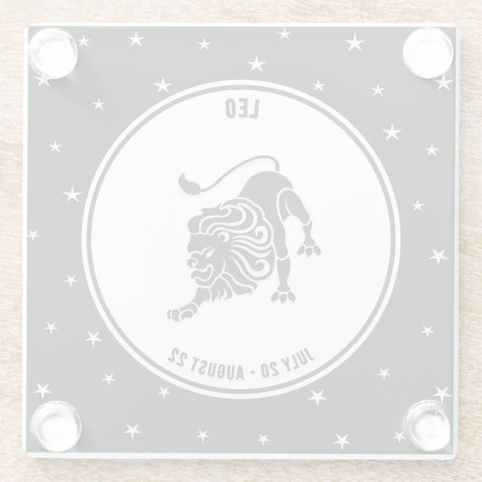 Leo〔占星術の〕十二宮図サイン、白黒ガラスコースター ガラスコースター (裏面)