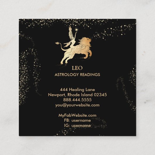 *~* LEO〔占星術の〕十二宮図占星読術の黒金ゴールド スクエア名刺 (裏面)