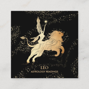 *~* LEO〔占星術の〕十二宮図占星読術の黒金ゴールド スクエア名刺