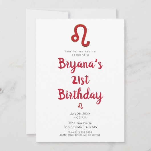 LEO〔占星術の〕十二宮図星占い7月威厳がある誕生日パーティー 招待状 (正面)