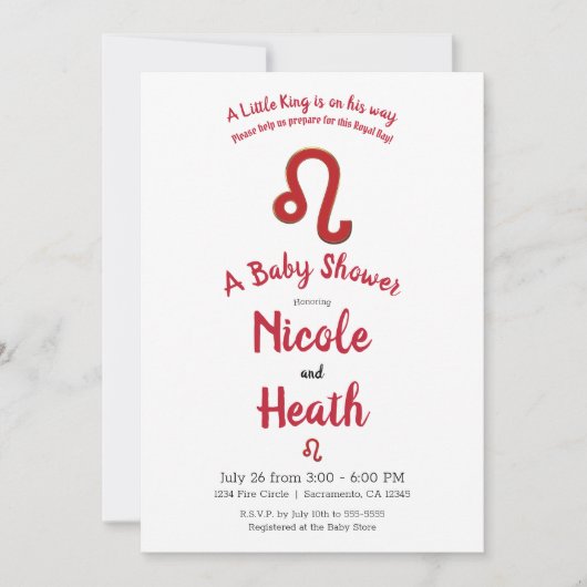 LEO〔占星術の〕十二宮図7月威厳がある星占い赤ちゃんシャワー 招待状 (正面)