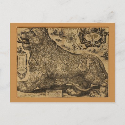Leo Belgicus、Benelux Union Map(1611) ポストカード (正面)