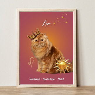 Leo Cat Art Print, Zodiac Cat Poster ポスター