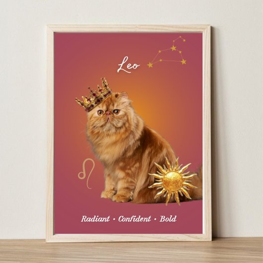 Leo Cat Art Print, Zodiac Cat Poster ポスター