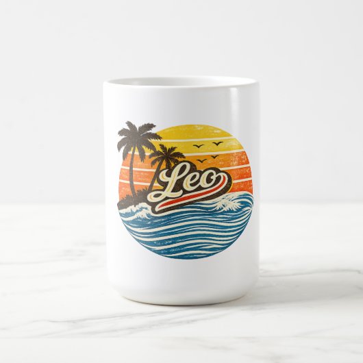 Leo Retro Sunset Name Design コーヒーマグカップ (中央)