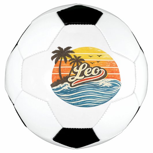 Leo Retro Sunset Name Design サッカーボール (正面)