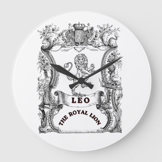 Leo The Royal Lion | ヴィンテージ十二星座スクロールポスター ラージ壁時計 (正面)