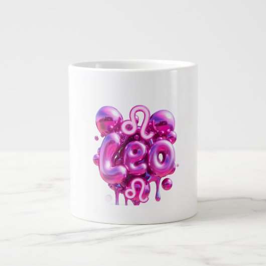 Leo Typography Pink Bubble Letters Mug ジャンボコーヒーマグカップ (正面)