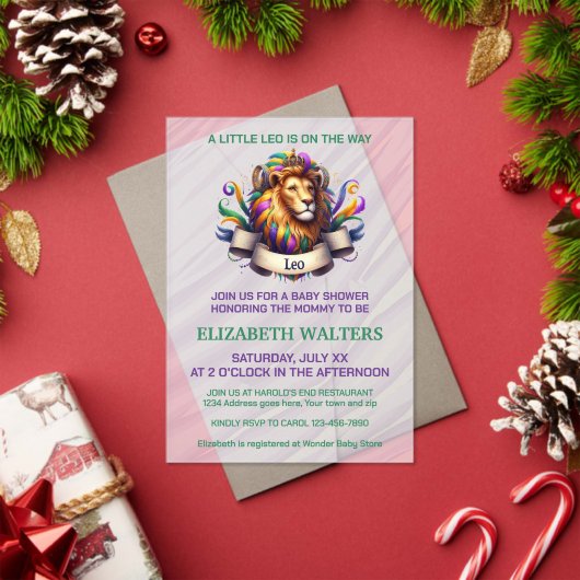 Leo Zodiac Baby Shower Lavender and Green アクリル招待状 (インサイチュ (クリスマス))