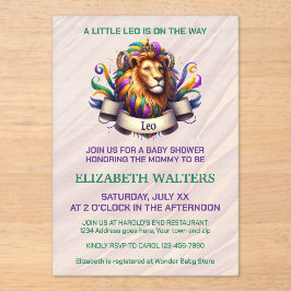 Leo Zodiac Baby Shower Lavender and Green アクリル招待状